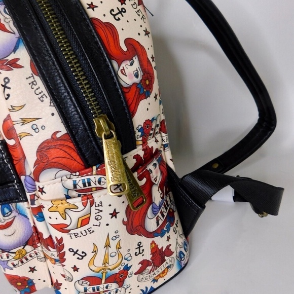NWT!! LOUNGEFLY x Disney Ariel Little Mermaid Tattoo Mini Backpack AOP Princess - Picture 5 of 13